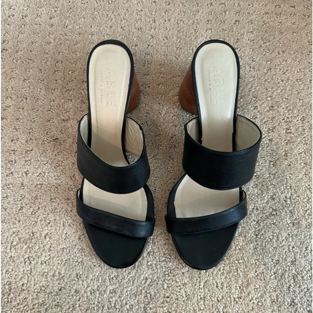 Able Black and Cream Heeled Sandals - Picture 4 of 8